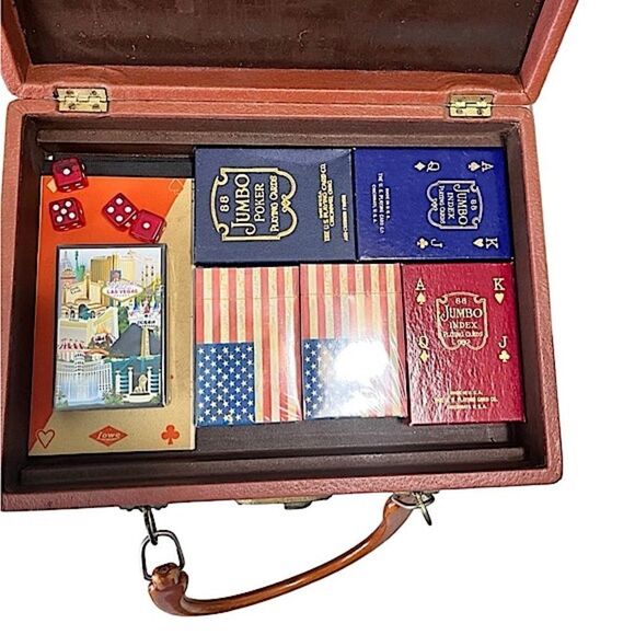 Vintage Lowe Poker Chips & Cards Set in Leather Case - Picture 3 of 16
